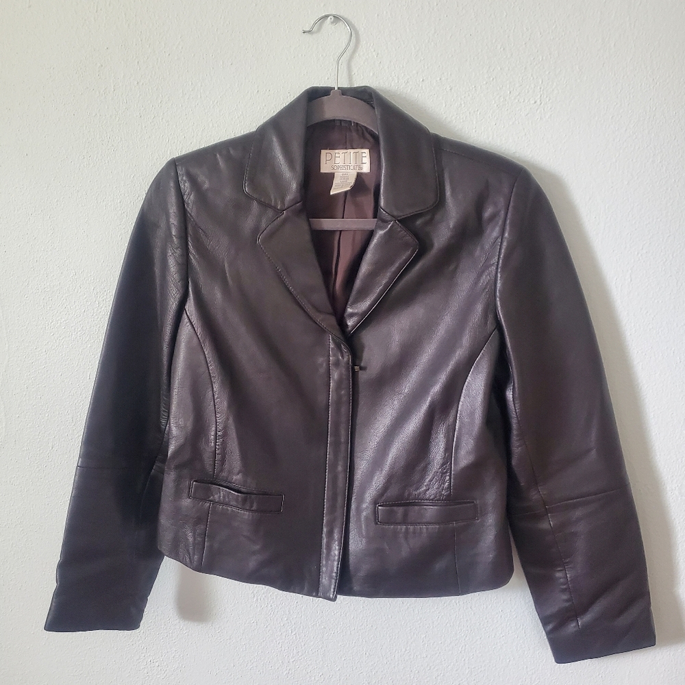 Petite Sophisticate Dark Brown Leather Jacket